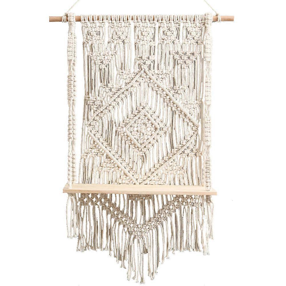 Wall Decor Macrame Shelf For Café Environment In Beige Rectangular Shape For Home Decor 2 Pcs