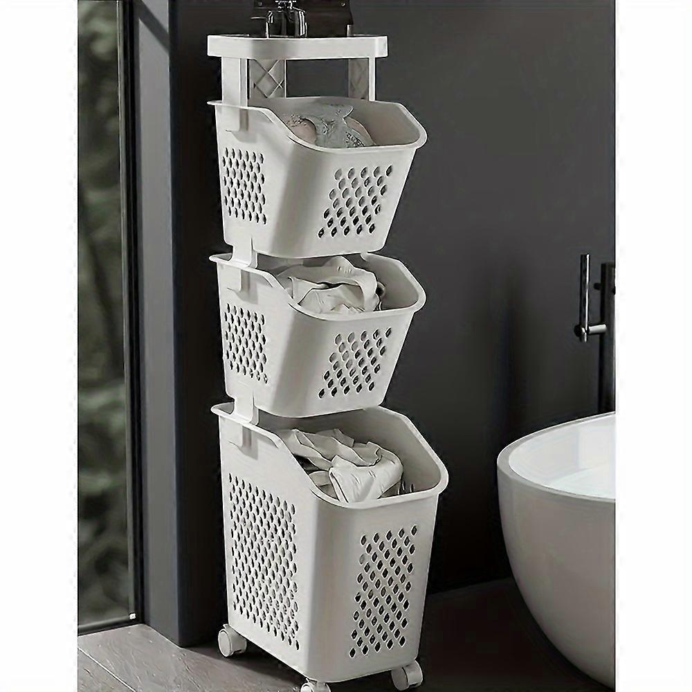Versatile Multi-Tier Laundry Hamper with Wheels - Space-Saving Storage Basket for Dirty Clothes, Perfect for Bathroom