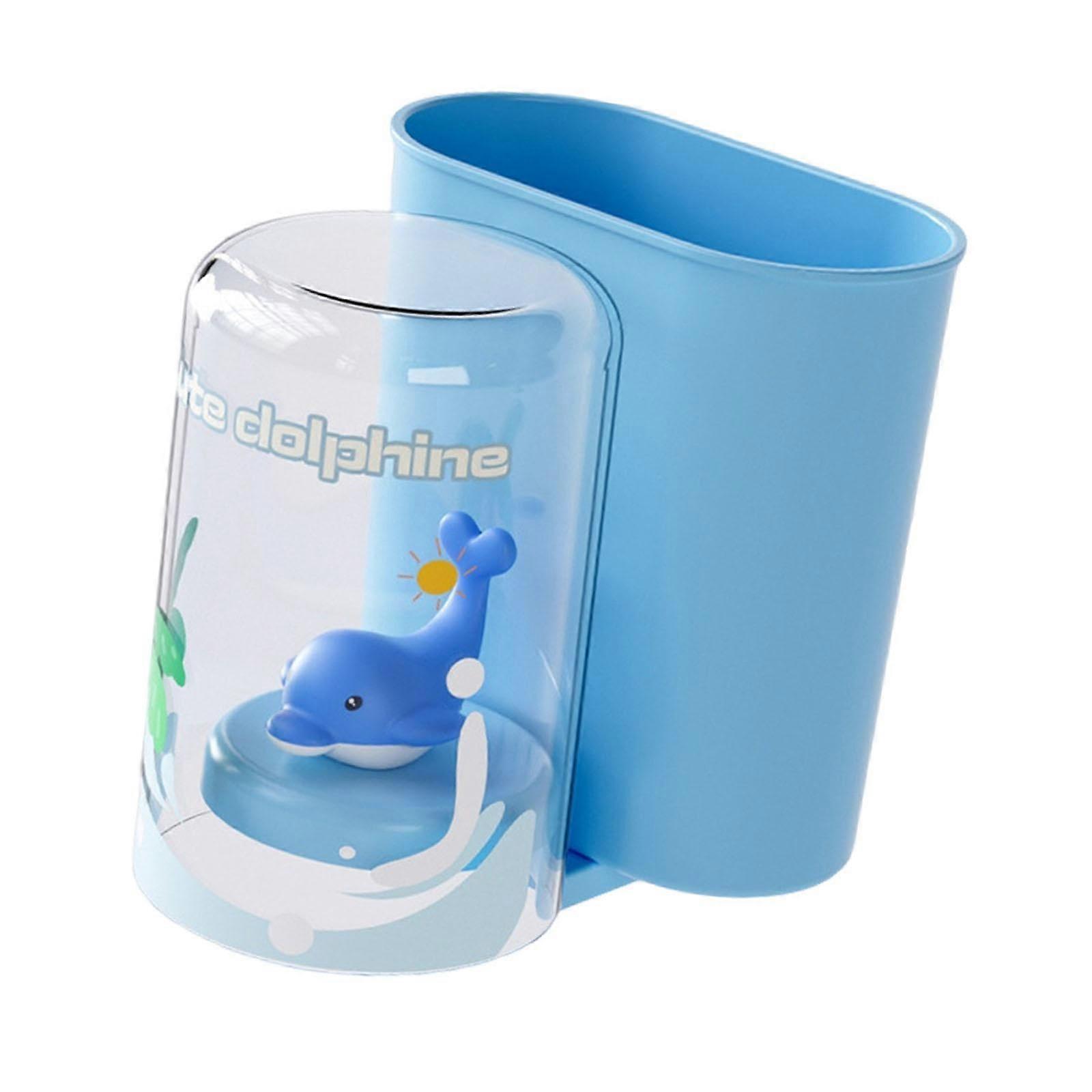 Toothbrush Holder Wall Mounted with Cup, Cute Toothpaste Storage Box and Bathroom Organizer, Blue