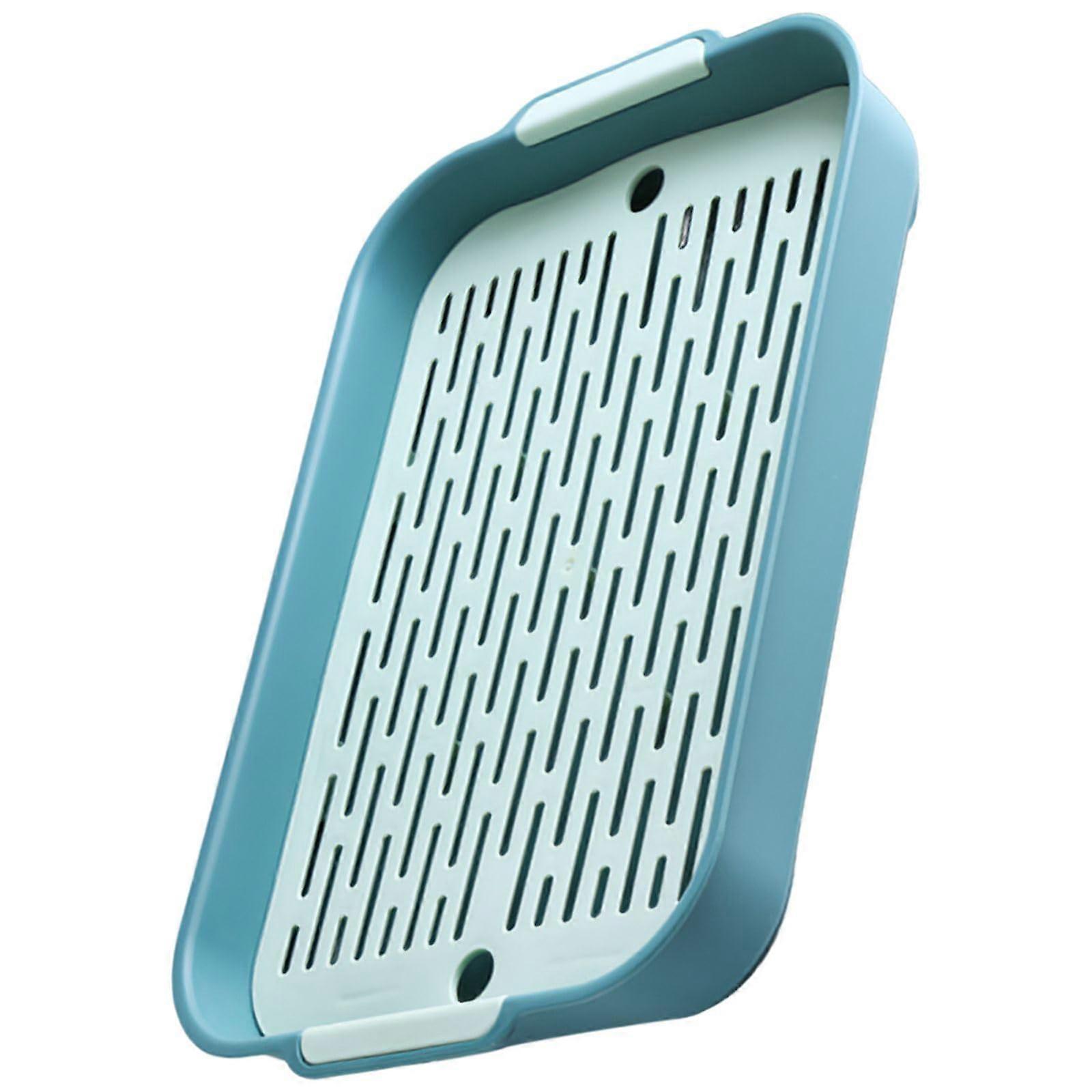 Double Layer Kitchen Draining Tray with Handles, Compact Rectangular Drying Rack for Serving, Green 30x20x5 cm