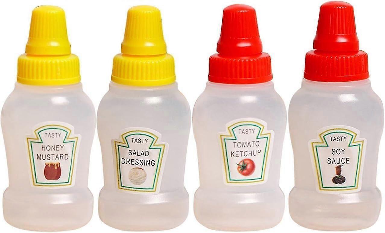 4Pcs Mini Condiment Bottles 25ml Refillable Easy Squeeze Travel Sauce Containers for Lunch Boxes