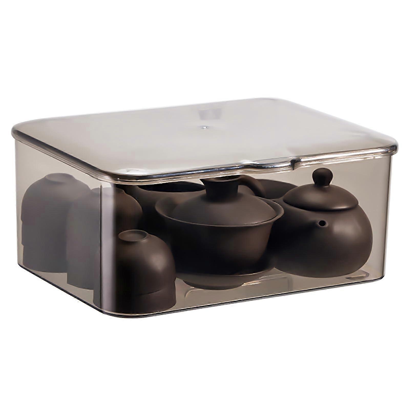 Tea Set Organizer with DustProof Transparent Lid,  PS Storage Box for Cups and Pots