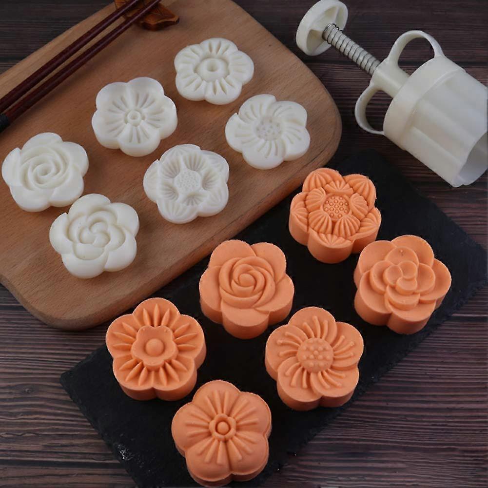Adjustable 75g Moon Cake Mold and Cookie Stamp Set with Multiple Pattern Stamps for DIY Baking