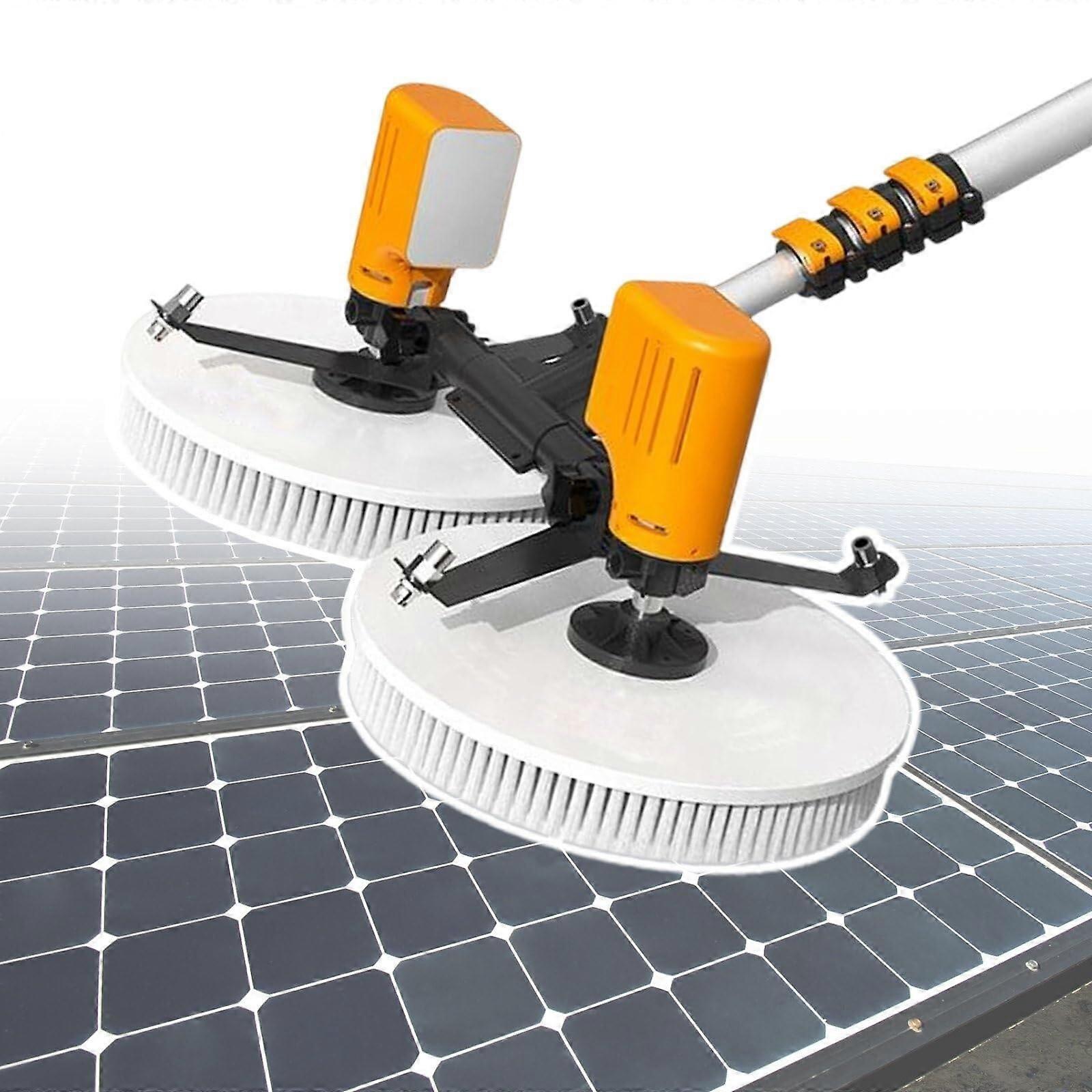 Solar Panel Cleaning Brush with DualHead Power, Adjustable Telescopic Pole, Rechargeable 300W