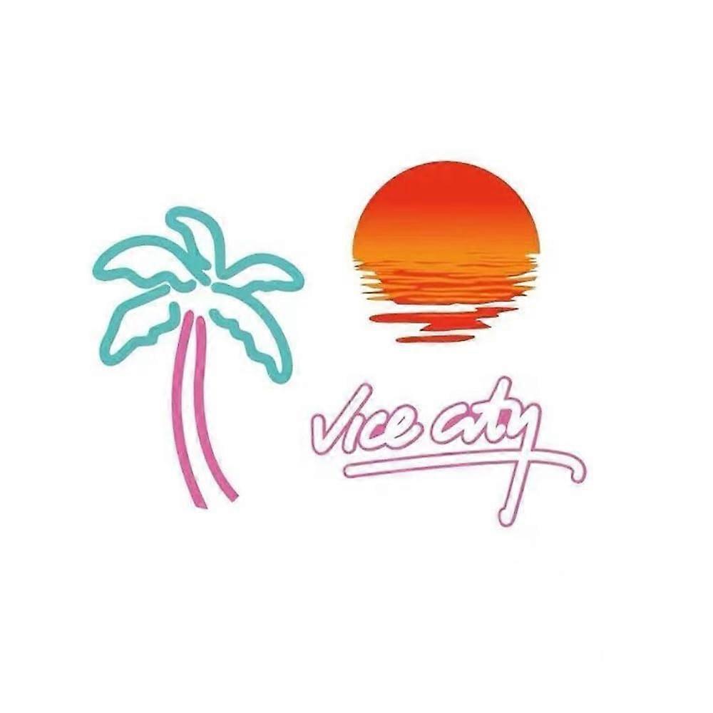 3Pcs Tropical Sunset Car Decals Waterproof Reflective Coconut Tree Motorcycle Stickers