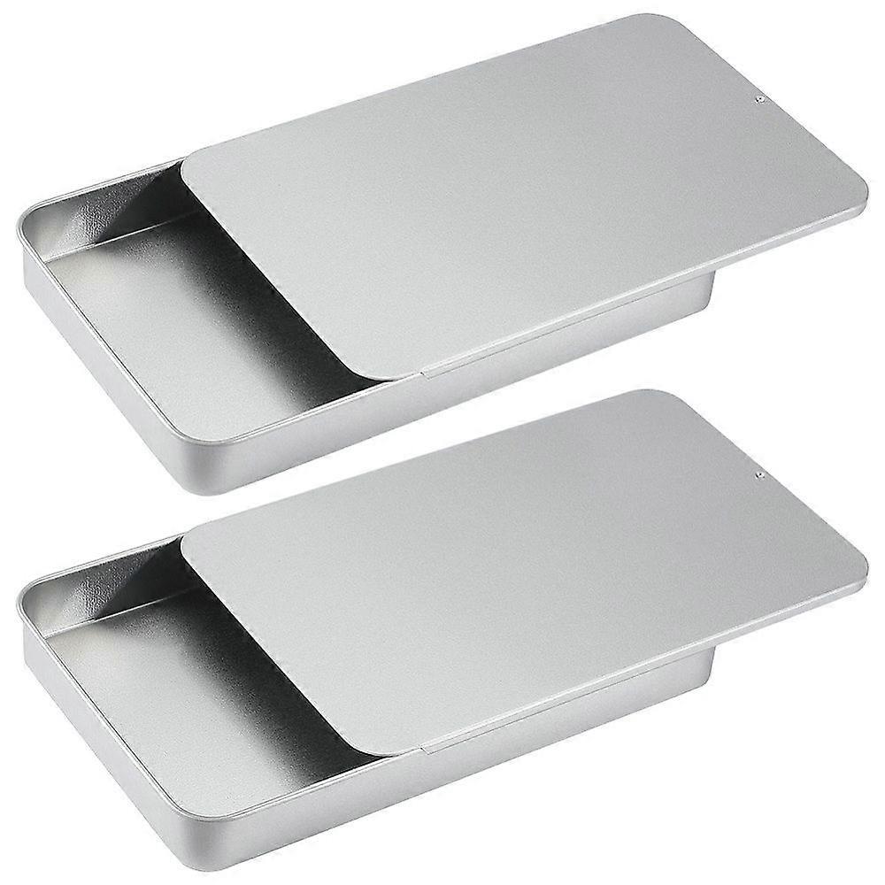 2pcs Slide Top Tinplate Trinket Storage boxes Rectangle Platinum 16.8x10.3x1.95cm