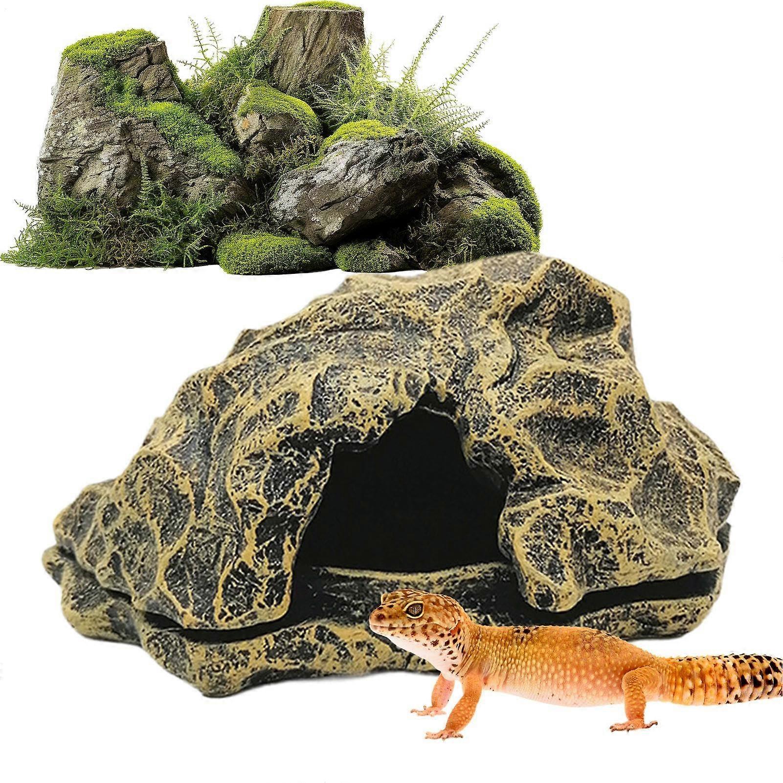 Reptile Hide Volcano Rock Cave for Bearded Dragon Ball Python Tortoise Terrarium Bronze