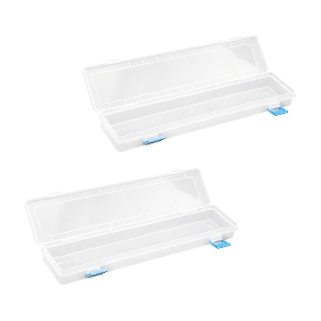 Plastic Pencil Case Transparent Easy View Double Buckle Stationery Storage Box for Students 2Pack