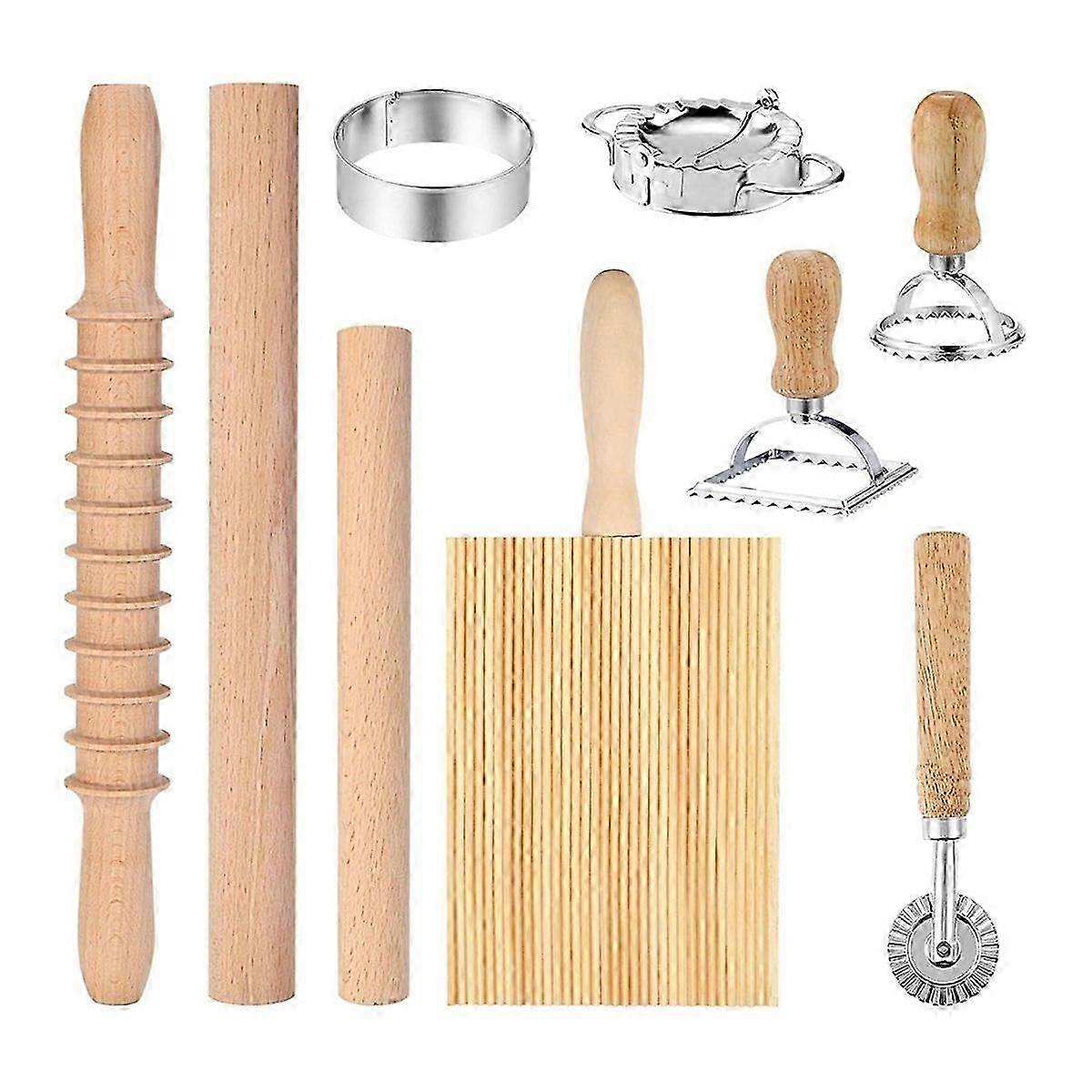 9Pcs Pasta Making Tools Set, Wooden Rolling Pin,Pastry Cutter Wheel