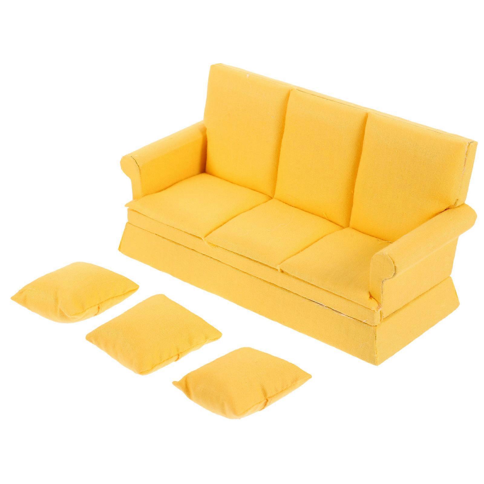 Doll Sofa Miniature Sofa Model for Decor 1Set with Cushions