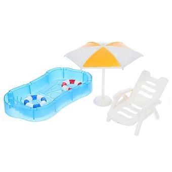 Miniatyr dockhustillbehör för dekoration 4 set strandstol och pool