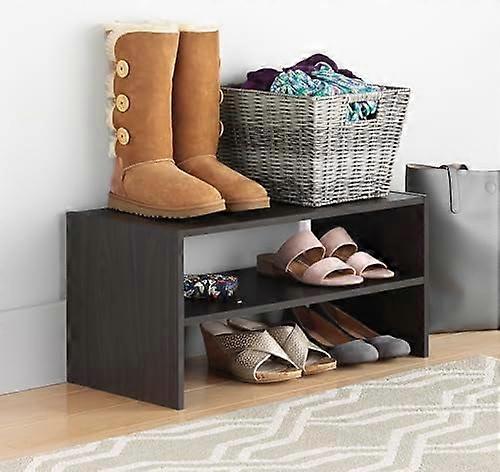 Wood Stackable 2-Shelf Shoe Rack, 24 INCH, Espresso