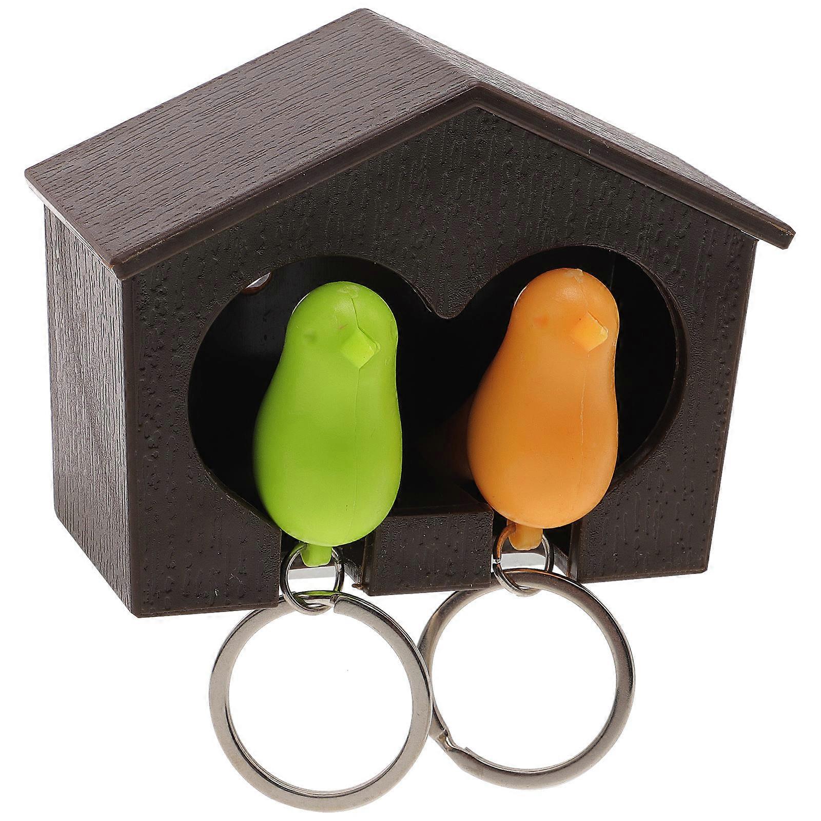 Key Ring Birdhouse with Whistle Function Yellow Holder