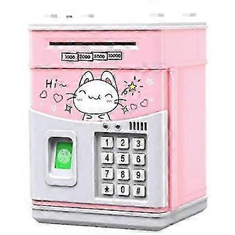 Cofrinho eletrônico com código, para crianças, cofre infantil em forma de gato rosa, x