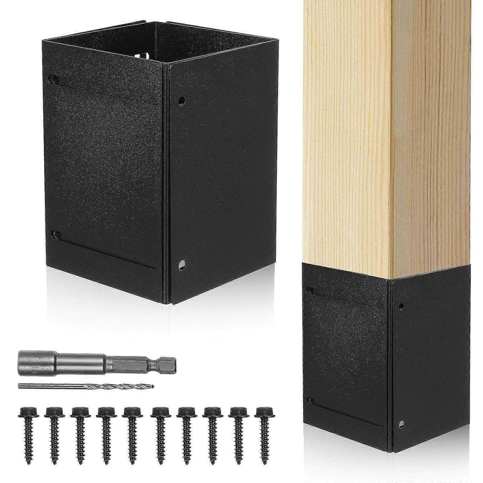 Fence Post Protector Kit Metal Post Protector for Protection 1Set Black