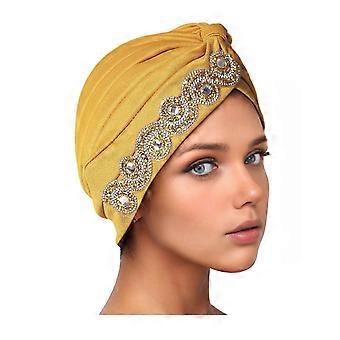 Dameshoofddoek met elastische hoofdomtrek, gedraaid ontwerp, tulbandmuts met strass-steentjes