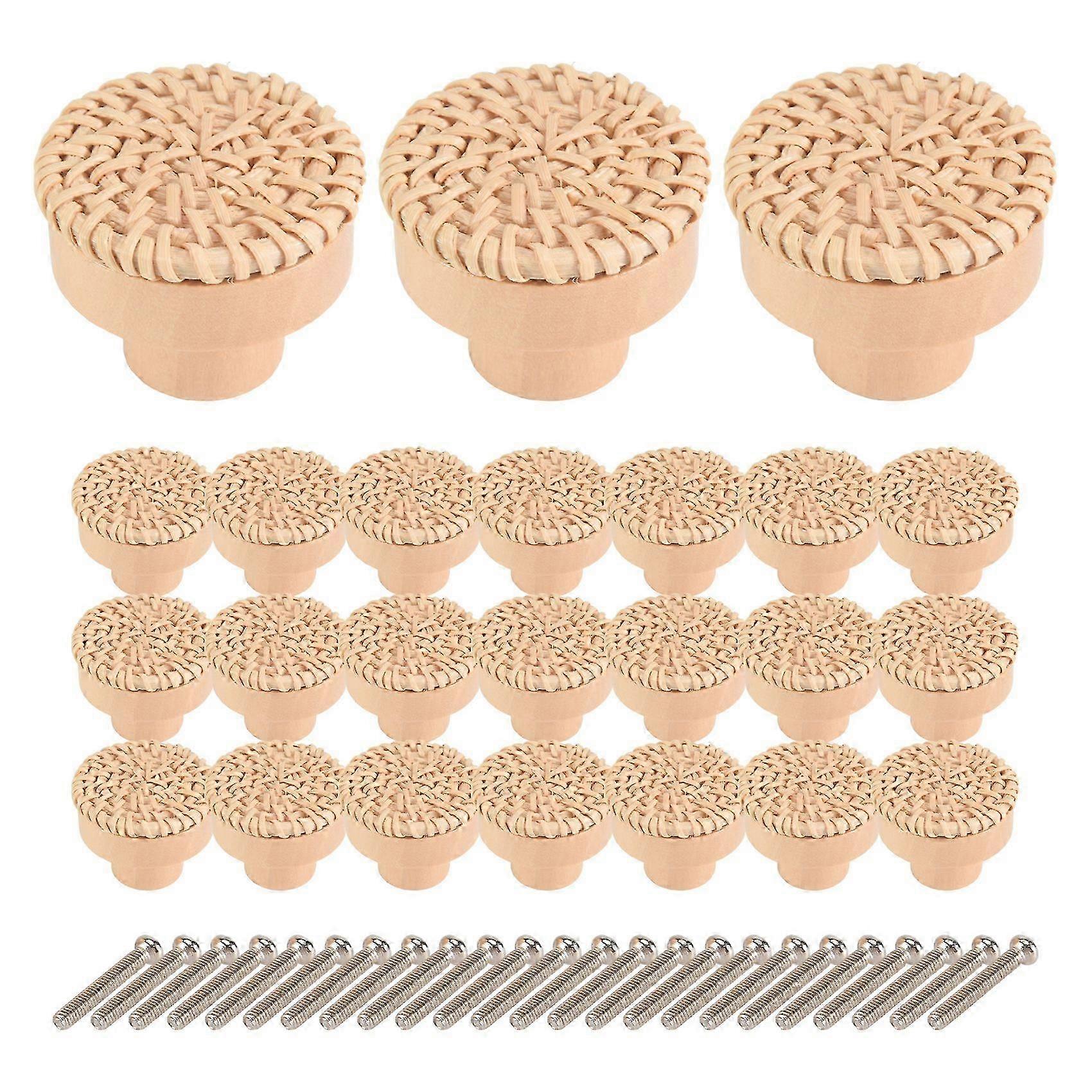 24Pcs Boho Rattan Dresser Knobs Round Wooden Drawer Knobs Cabinets Dresser Handles Hardware Pulls Cabinet Knobs