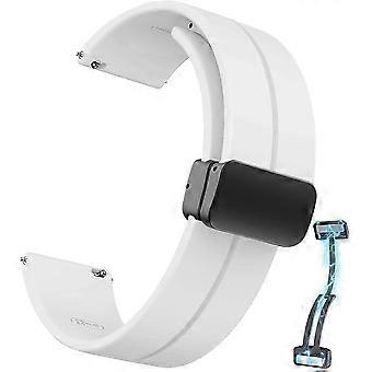Magnetisches Uhrenarmband 20 mm/22 mm, Silikon-Sportarmband mit Schnellverschluss und Faltschließe – Weiß, kompatibel mit 22-mm-Uhren