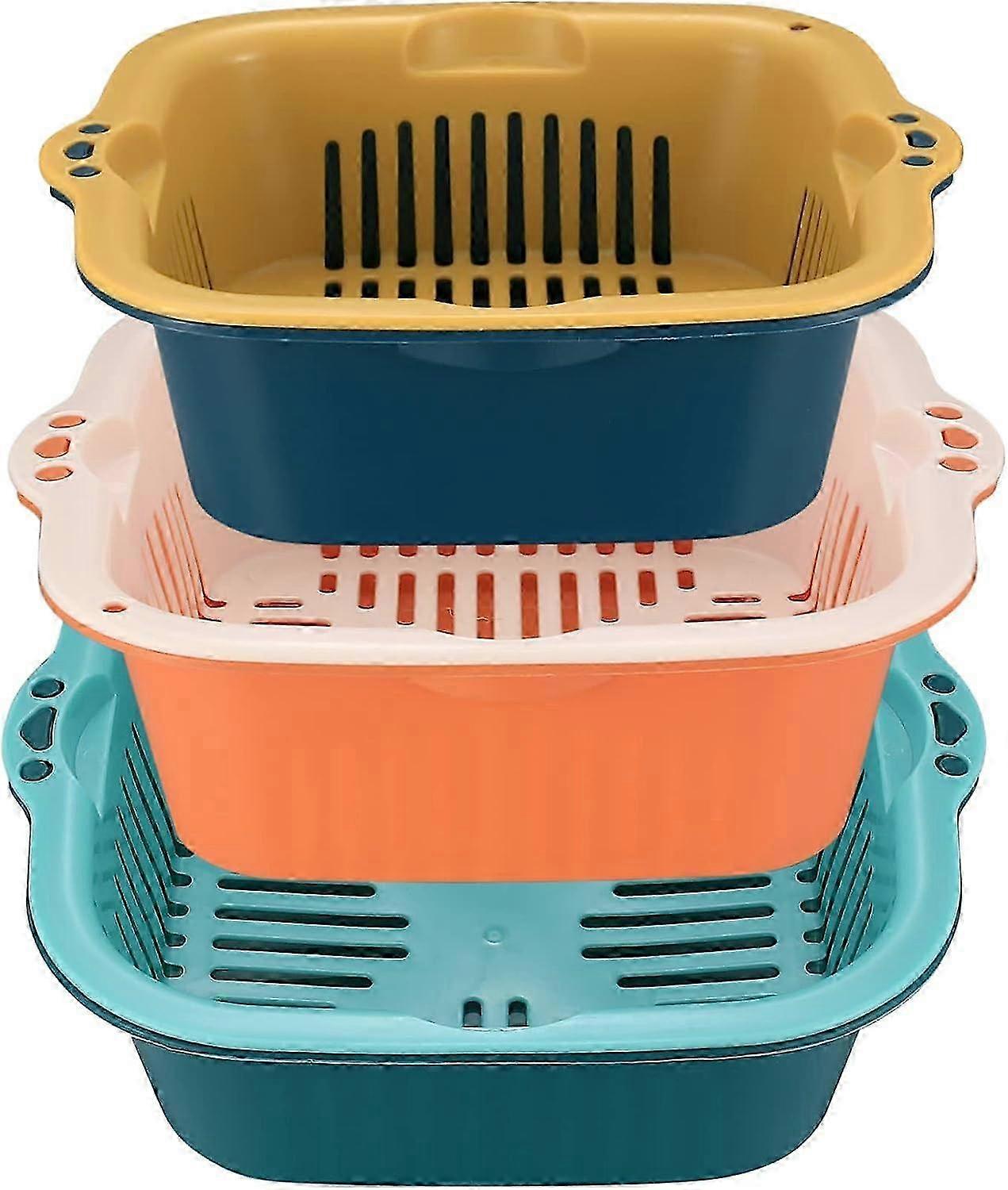 3 Pcs Kitchen Colander, Kitchen Strainers, Drain Basket Colander Strainer - Large, Medium, Small Size