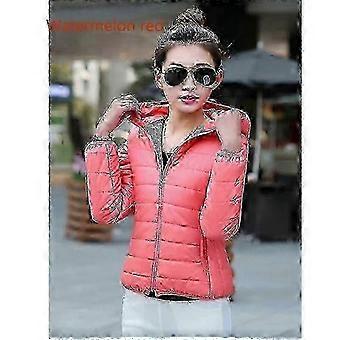 Women's Ultra-Light Duck Down Jacket with Hooded Long Sleeves, Pure Color, Slim Fit, Short Zip Coats 26-27