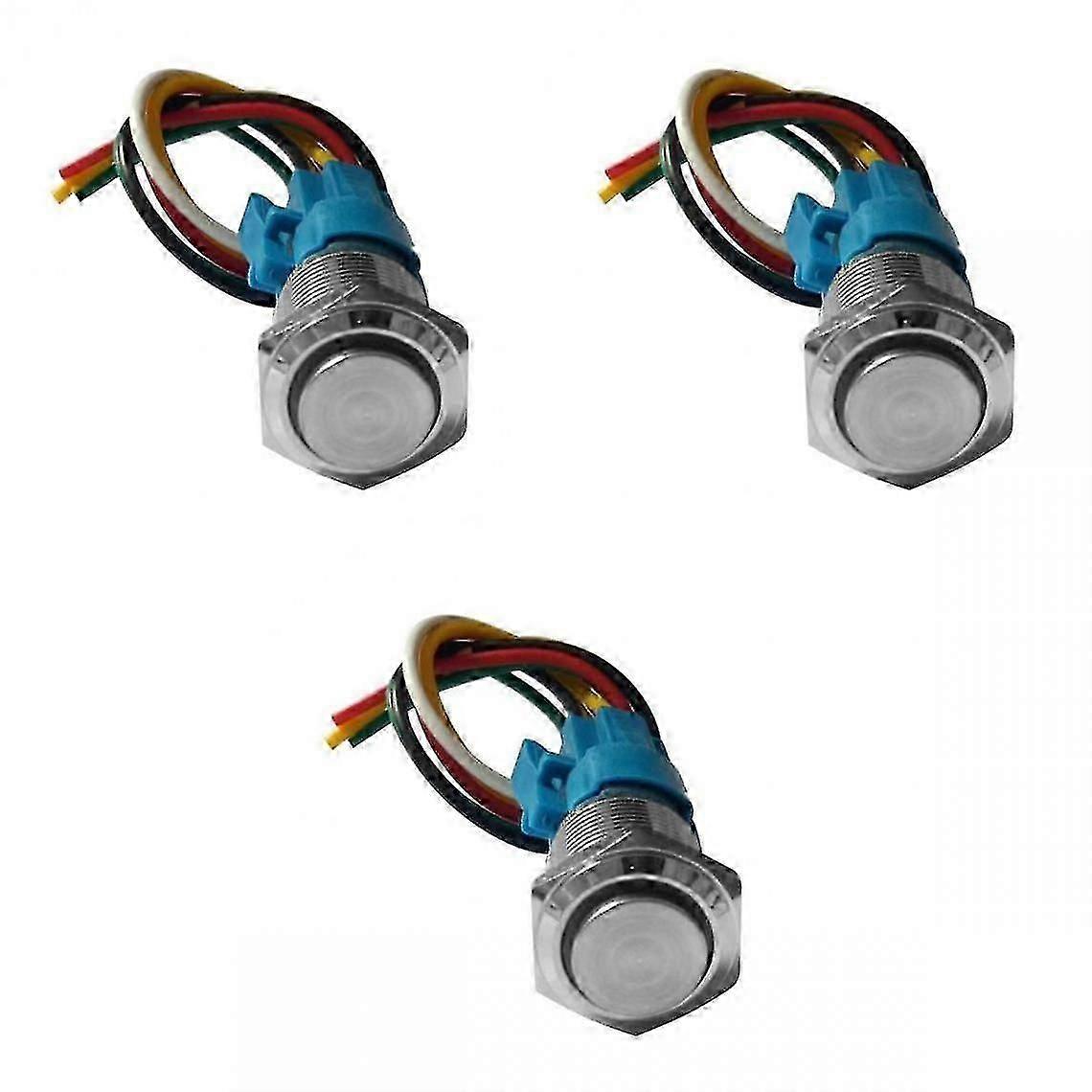 3pcs 220V 16mm Self-locking Push Button Switch with LED