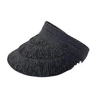 Cappelli con visiera parasole nappa a più livelli per le donne Fascia elastica regolabile con fibbia UPF 50 + Cappello da spiaggia estivo a tesa larga arrotolabile, nero