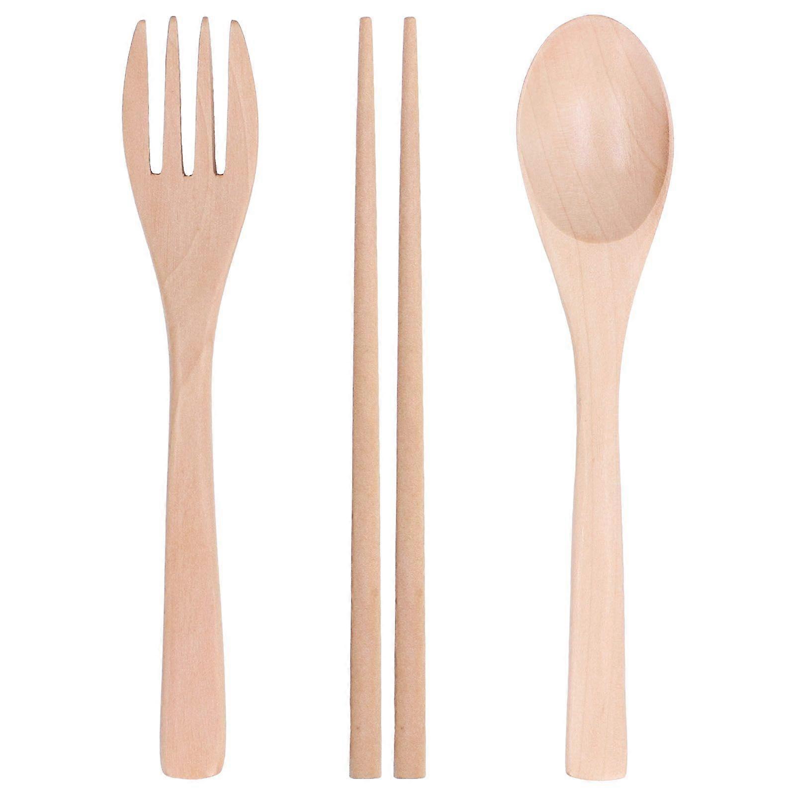 Reusable Natural Beech Utensil Set for Kitchen Camping