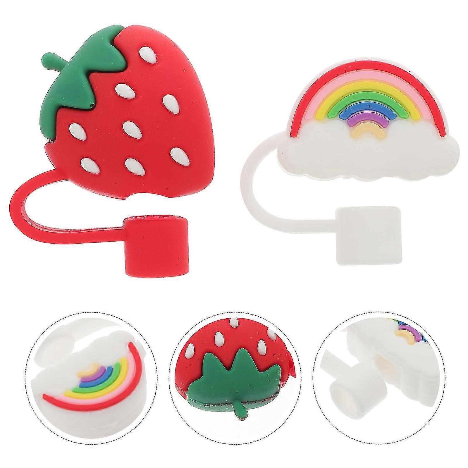 Creative Red Silicone Straw Caps for 2Pcs Dust-Proof Straw Plugs