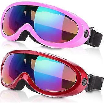 Ski Goggles, Pack of 2-Pink Multicolor/Red Multicolor, Snowboard Goggles for Kids, Boys & Girls, Youth, Men