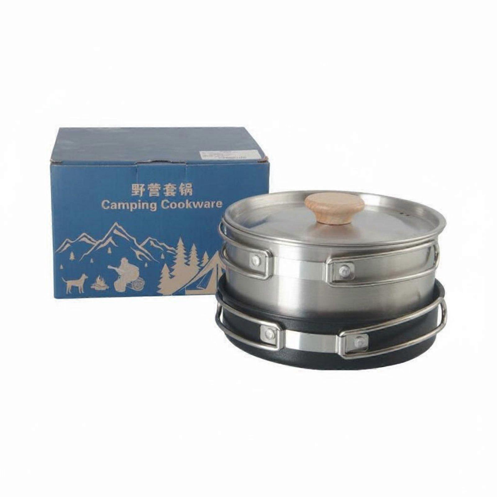 3 Pieces Stainless Steel Mess Kit Stackable Design Portable Pot Pan Kettle Set