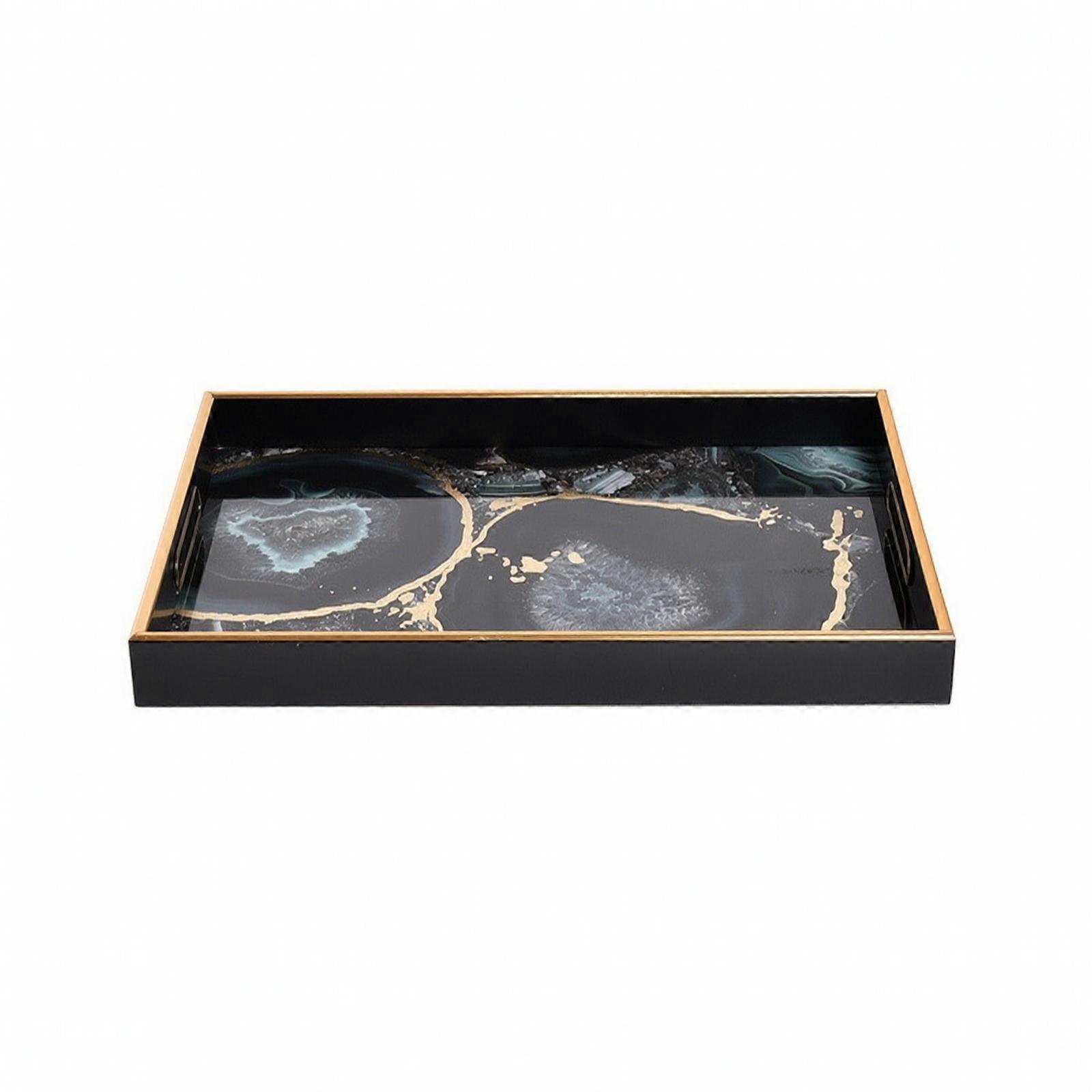 Rectangular Serving Tray with Handles | Raised guard Edges, Glass Serving Tray,