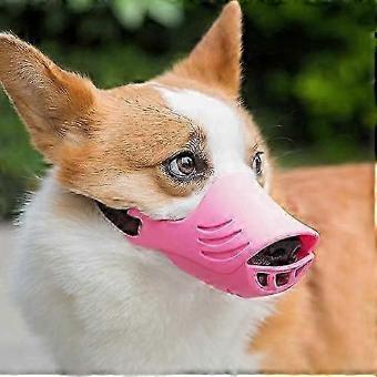 Soft Dog Muzzle Small Medium Dogs - Adjustable Silicone Mouth Cover to Prevent Barking, Biting & Chewing (Pink, M)