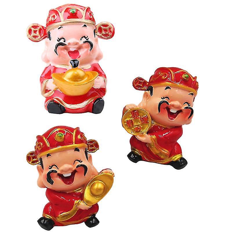 7X5.5cm Red Posters, Prints, & Visual Artwork 3pcs God Of Wealth Statues Creative Indoor Desktop Dec
