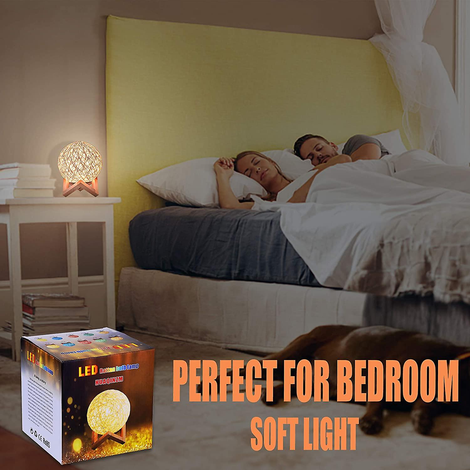 Led Spherical Rattan Ball Light, Solid Wood Base Dimmable Led Projection Night Light (15 Cm Plug-in Models)
