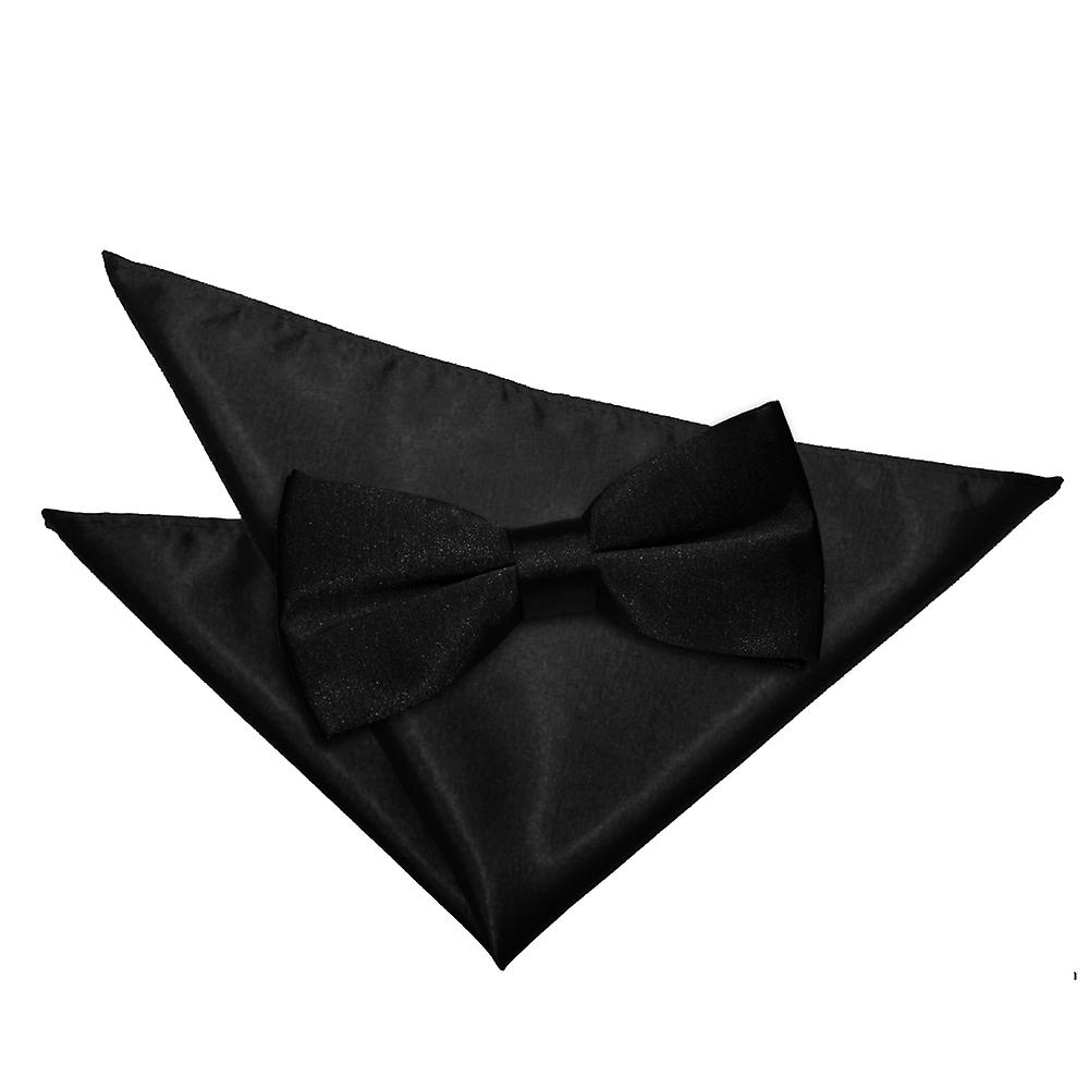 Black Plain Satin Bow Tie and Pocket Square Set