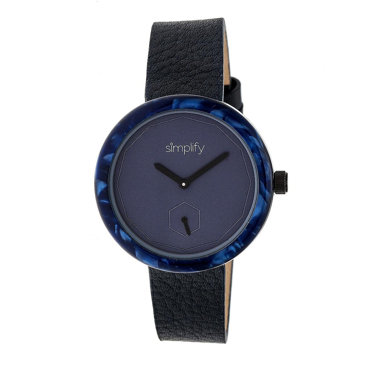 Simplify The 3700 Leather-Band Watch - Black/Navy