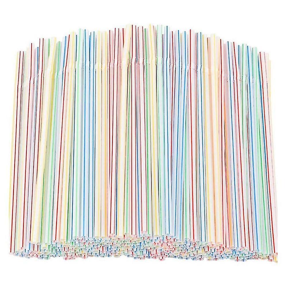 1000 Pcs Flexible Plastic Straws Striped Multi Colored Disposable Straw