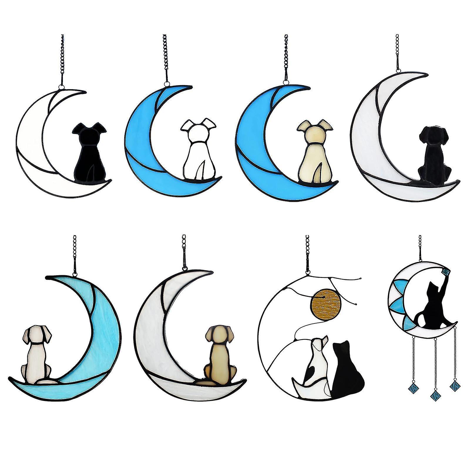 Dog Memorial Gifts For Dog Lovers,dog On Moon Stained Glass Window Hanging