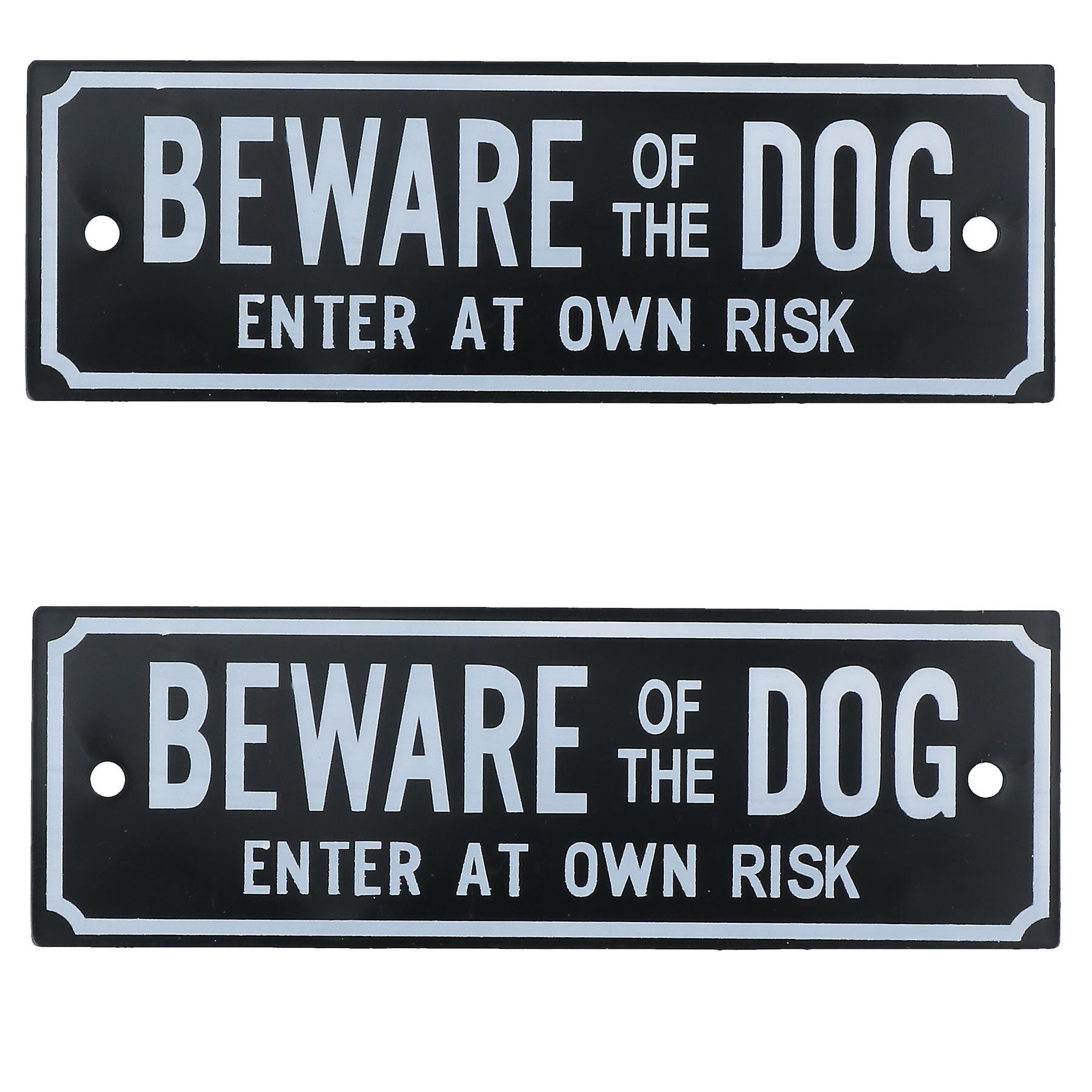 Two Beware Of The Dog Enter At Own Risk Home Gate Dog Warning Sign