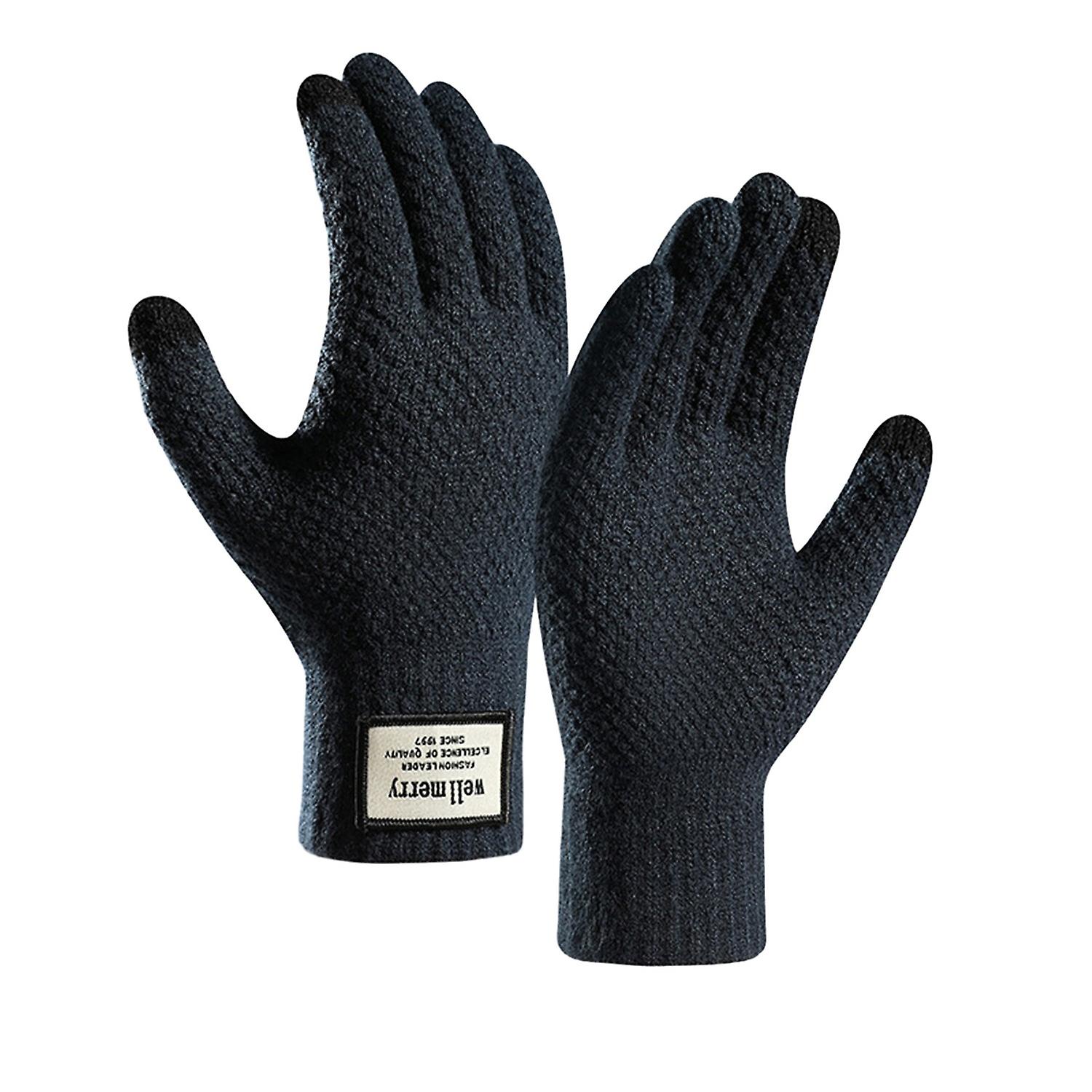 1 Pair Gloves Knitted Elastic Full Fingers Thickened Touch Screen Solid Color Great Friction Cold