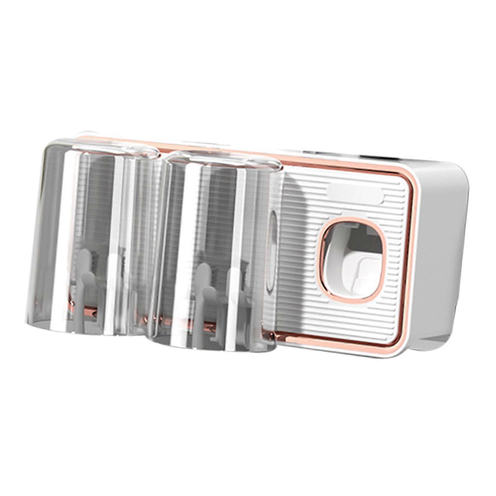 Toothbrush Shelf Drilling Free Toothbrush Holder Rack with Automatic Toothpaste Dispenser White 