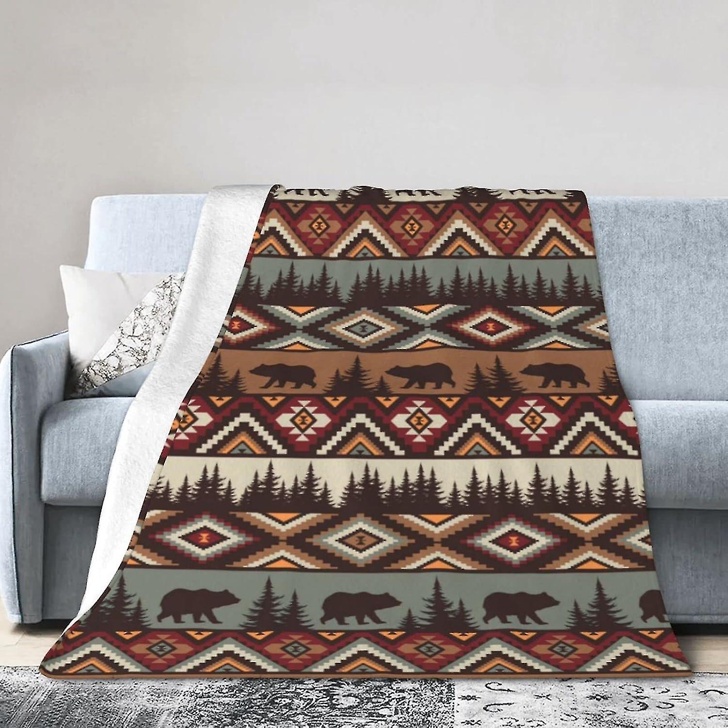 Boho Bear Lätt Kasta Filt Ultra Mjuk Mysig Fleece Luftkonditionering Filt För Soffa Soffa