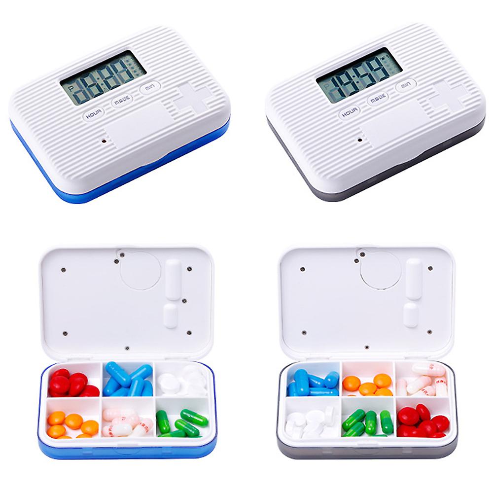 Pill Dispenser with Alarm Electronic Pill Organizer with LCD Display 6 Compartments Digital Pill Reminder Outdoor Portable Mini Pill Box with Alarm