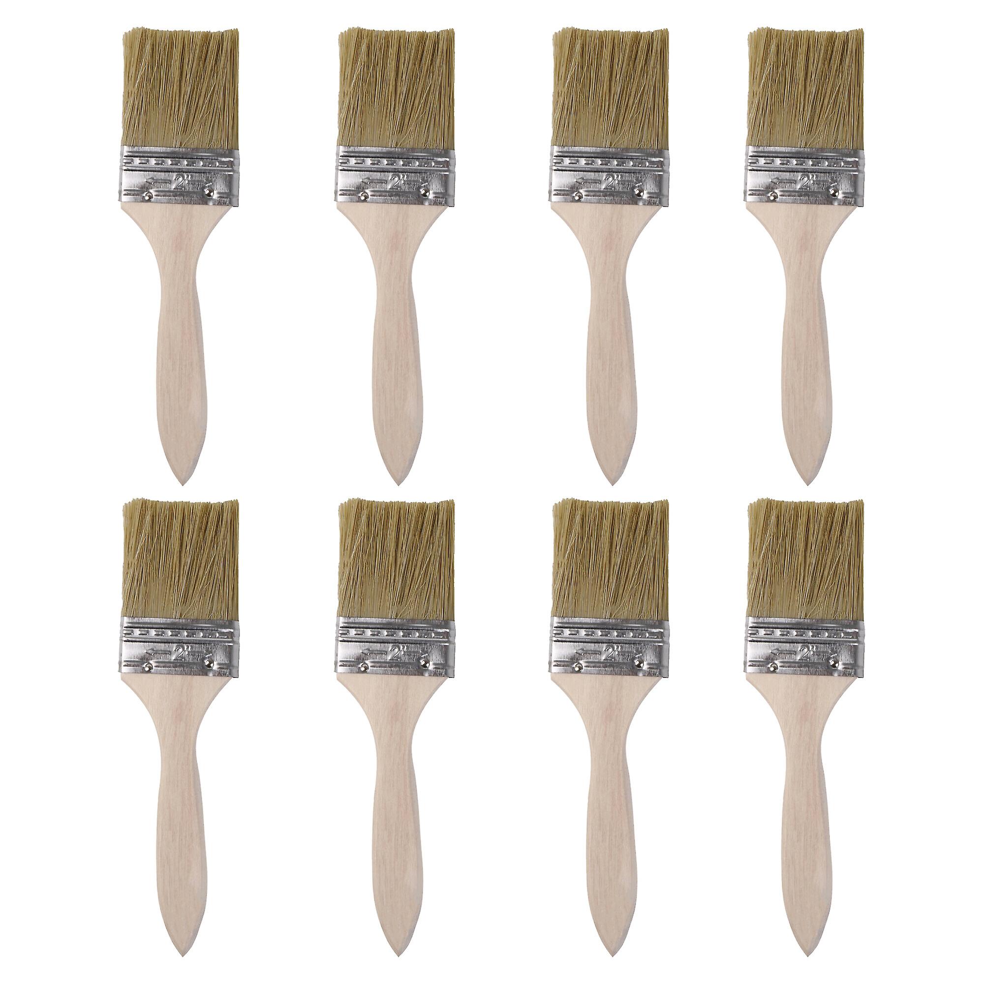8 Pcs Stain Varnish Brush Tools w/ Thin Wood Handle for DIY Graffiti 2 Inch