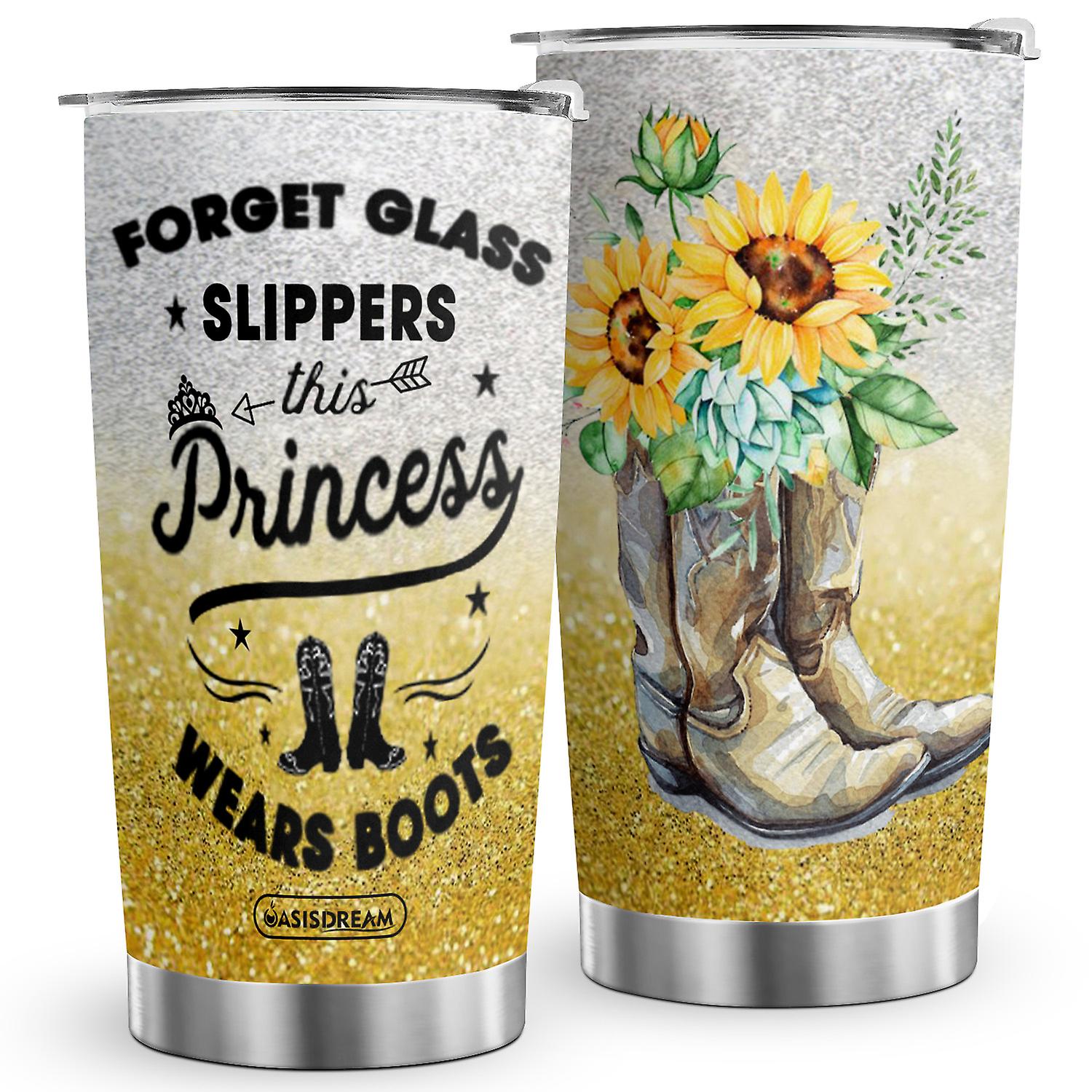 Oasisdream Princess Wears Boots Tumbler Cup Sunflower Stainless Steel Vacuum Insulated Tumbler with Lid