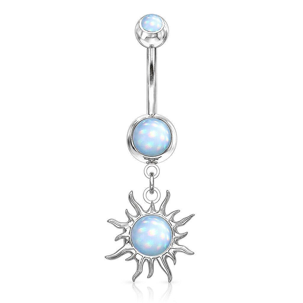 Belly button ring tribal sun with illuminating stone center dangle 14g