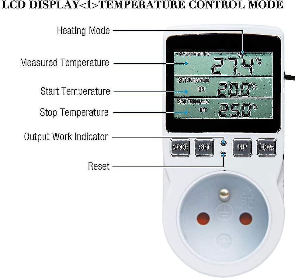 Ays Digital Temperature Controller, Heating Cooling Thermostat Socket Lcd Temperature Controller, 230v För Greenhouse Farm Temperature Controlle