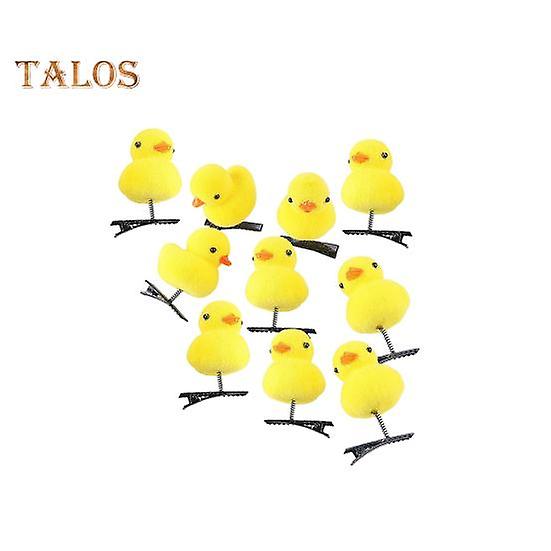 10Pcs Kids Yellow Duck Hairpins Plush Animal Decor Hair Clips Wearing Bowknot Hat Girl Hair Pins Hair Accessories