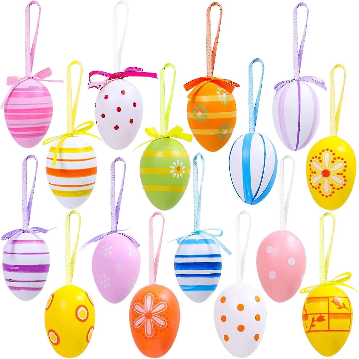 Easter Eggs Decorations,16 Pcs Easter Eggs Hanging Ornaments, Colorful DIY Crafts Plastic Eggs Easter