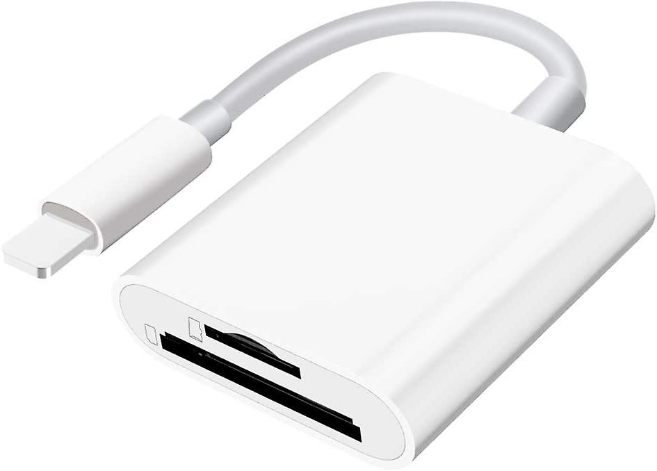 SD card reader for iPhone iPad camera, dual card slot memory card reader supports SD